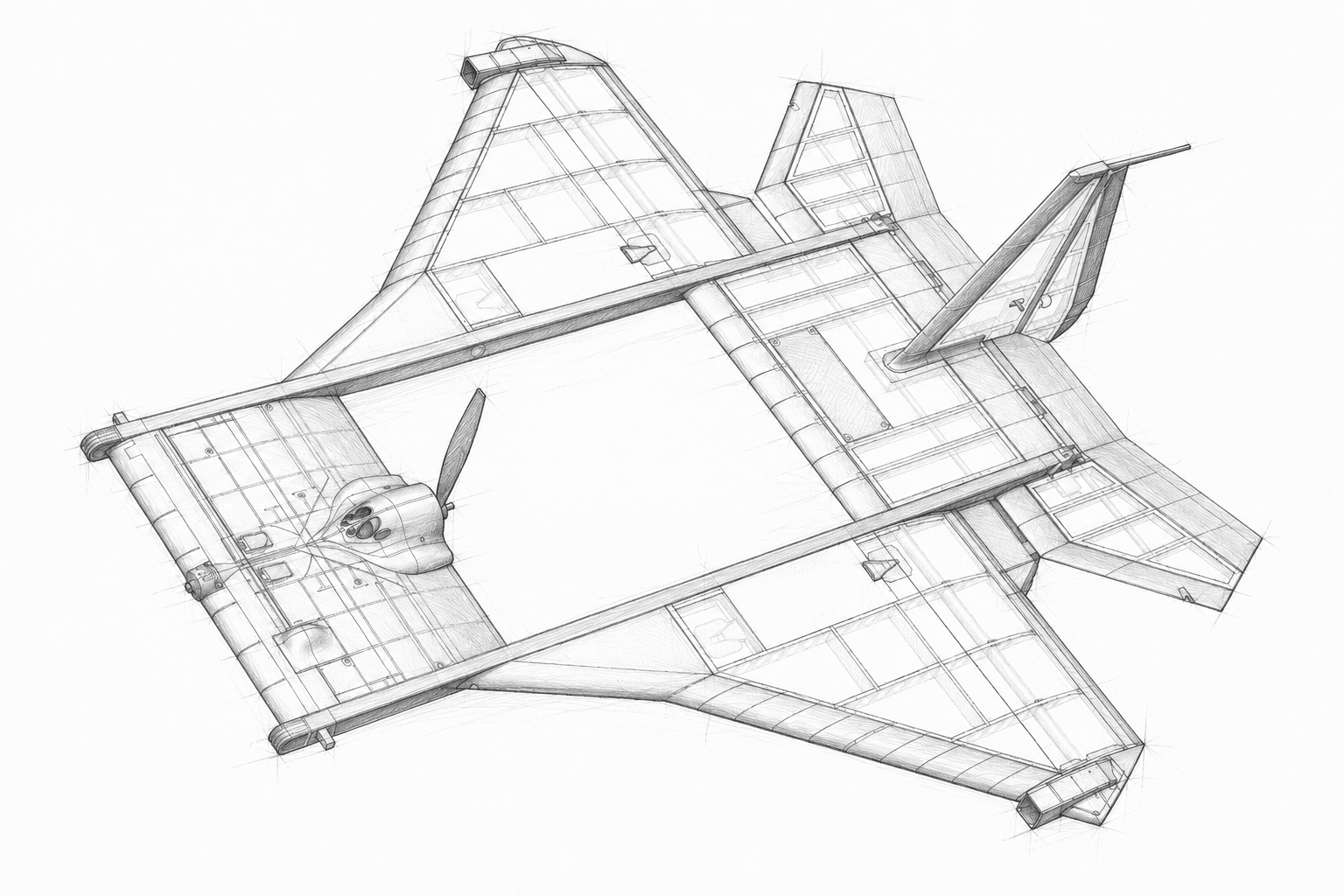 complete drone assembly with motor plate and nose landing gear