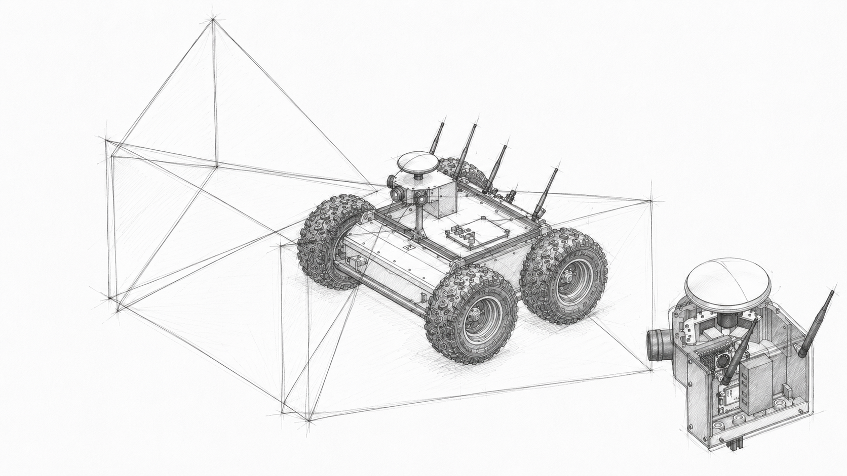Non-photorealistic line rendering of the GNSS-synchronized multi-camera sensor suite